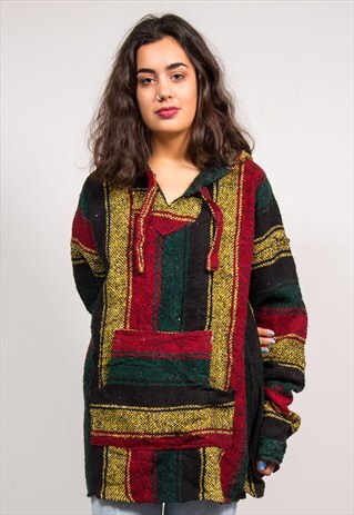VINTAGE 90'S MULTICOLOUR STRIPE BAJA HOODIE JUMPER