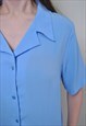 90'S MINIMALIST BLOUSE, VINTAGE BLUE BUTTON UP SHIRT - LARGE