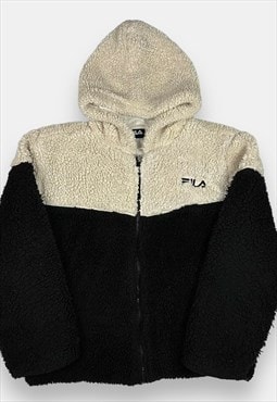 Fila vintage black and cream sherpa fleece jacket womens L