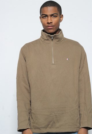 VINTAGE CHAMPION LOGO 1/4 ZIP SWEATSHIRT BROWN