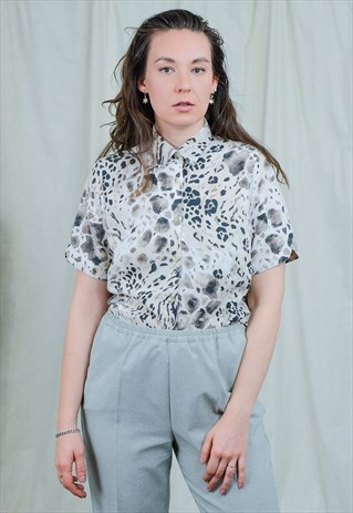 ANIMAL PRINT SHIRT PRINTED TOP SHORT SLEEVE BLOUSE LEOPARD