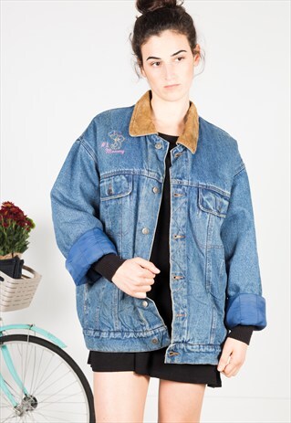 VINTAGE 80S WRANGLER WINTER SHEEPSKIN DENIM JACKET / S0030