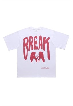 Lesbian tshirt girl kiss top break slogan graffiti tee white