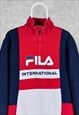 VINTAGE FILA SWEATSHIRT 1/4 ZIP SPELL OUT RED BLUE WHITE 