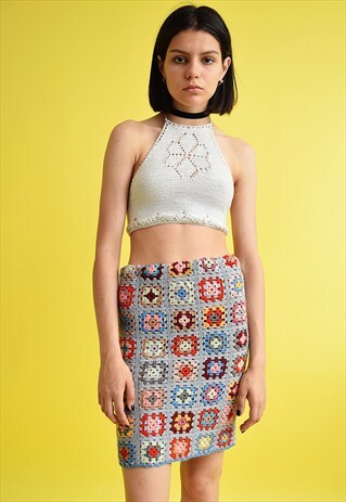 70'S RETRO BOHO MIDI PINK KNIT CUSTOMIZED SKIRT IN CROCHET