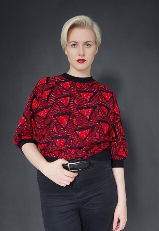 VINTAGE 80S GEOMETRIC BATWING JUMPER