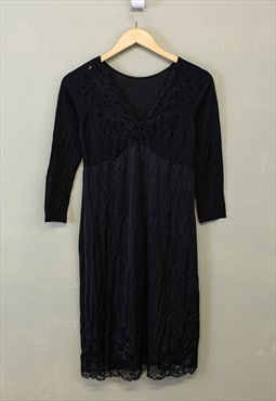 Vintage Y2K Slip Dress Black Half Sleeve With Lace Details 