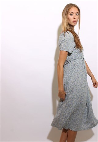 VINTAGE 1990'S 90'S PASTEL DITSY FLORAL PRINT MAXI DRESS S-M