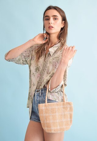 90'S RETRO BOHO FESTIVAL STRAW RAFFIA TOTE BAG