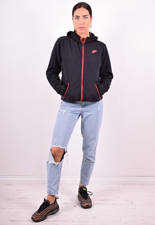 NIKE WOMENS VINTAGE HOODIE JACKET LARGE BLACK 90'S