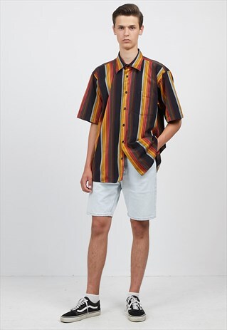 VINTAGE BLACK YELLOW RED ARMANI SHORT SLEEVE STRIPED SHIRT