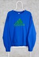 Vintage Blue Adidas Sweatshirt Spell Out Embroidered Medium
