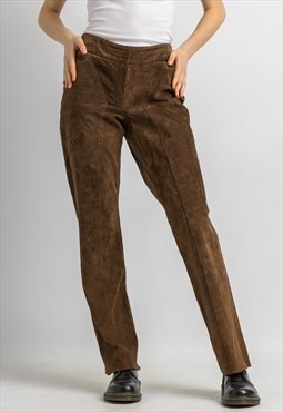 90s Golden Brown Suede High Rise Flare Trousers 5962