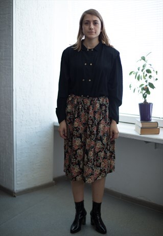 VINTAGE 80'S MULTI COLOUR FLOWER PATTERNED SKIRT
