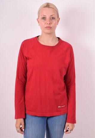 CHAMPION WOMENS VINTAGE TOP LONG SLEEVE LARGE RED 90S