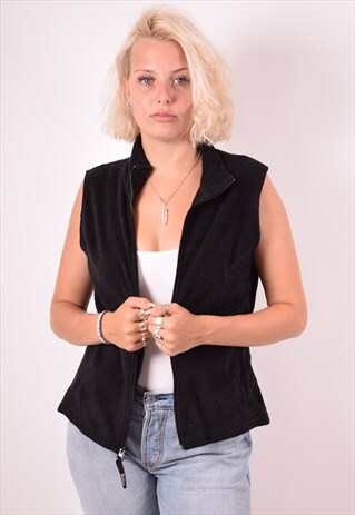 WOOLRICH WOMENS VINTAGE FLEECE GILET MEDIUM BLACK 90S