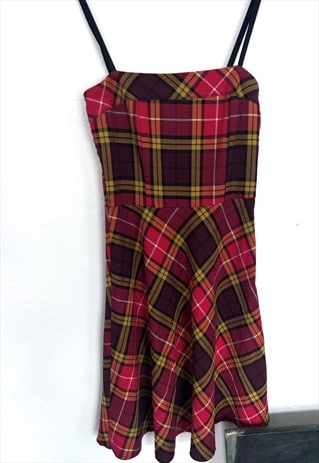 Red Plaid Mini Alternative Dress - Small