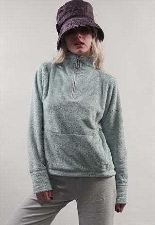 VINTAGE 90'S THE NORTH FACE BLUE FAUX FUR ZIP-UP SWEATER