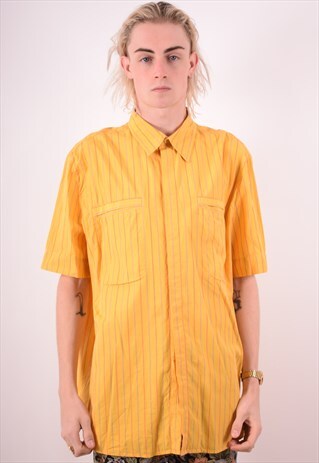 VERSACE MENS VINTAGE SHIRT MEDIUM YELLOW STRIPES 90S