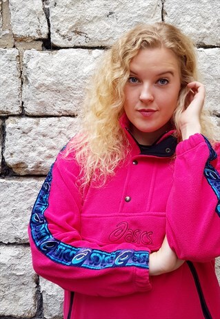 VINTAGE ASICS 1/4 ZIP FLEECE TAPED SPELLOUT