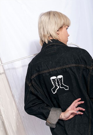 REWORKED VINTAGE UNISEX DENIM JACKET W FEMINIST PATCH