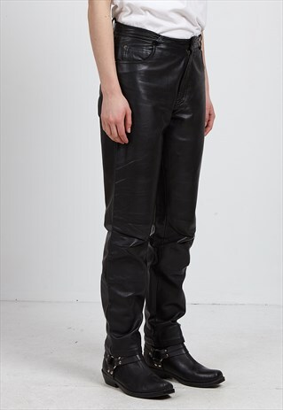 VINTAGE BLACK MAURITIUS LEATHER TROUSERS BOTTOMS