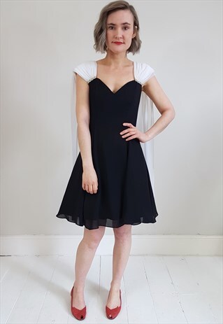 VINTAGE 90'S BLACK AND WHITE CROSSOVER STRAP COCKTAIL DRESS