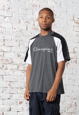 Vintage Champion Spell Out Printed Logo T-Shirt Grey