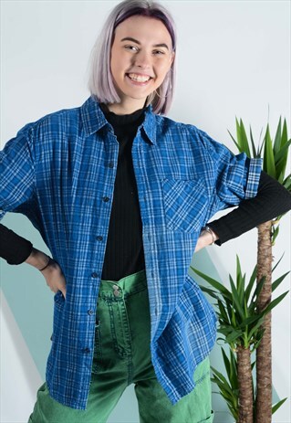 VINTAGE OVERSIZED CORDUROY SHIRT BLUE CHECKED.