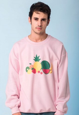 PINK SWEATSHIRT FRUITS PINEAPPLE WATERMELON BANANA