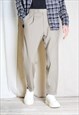Vintage 90s Beige Minimalist Wool Blend Pleated Mens Pants