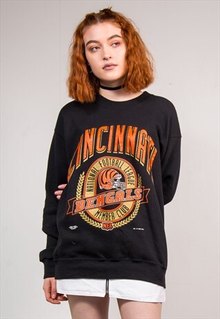 VINTAGE 90'S BLACK NFL CINCINNATI BENGALS SWEATSHIRT JUMPER