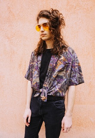 VINTAGE PURPLE ABSTRACT PATTERNED SHIRT