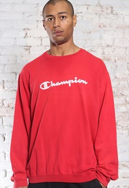 Vintage Champion Embroidered Logo Sweatshirt Red