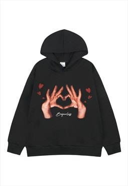 Sign language hoodie hand print pullover love jumper black