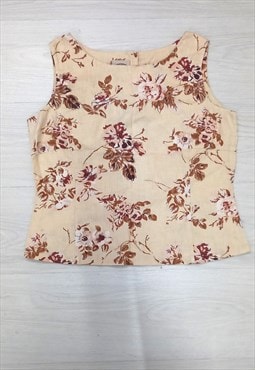 90's Vintage Laura Ashley Top Beige Brown Floral