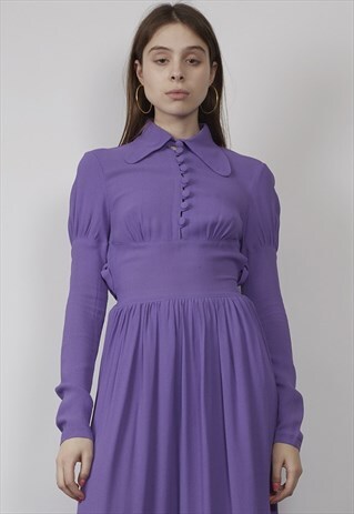 RARE VINTAGE 1970'S PURPLE COLLARED OSSIE CLARK MIDI DRESS