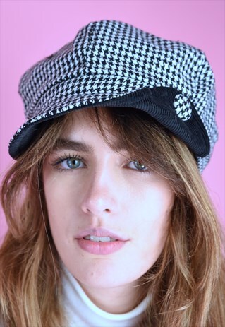 VINTAGE INSPIRED 90S NEWSBOY CAP CHECK BLACK WHITE