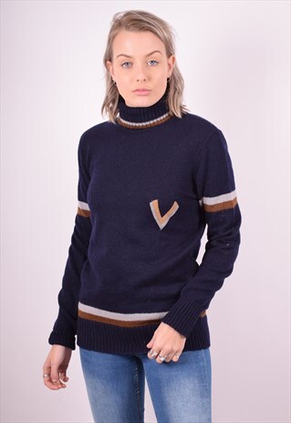 WOMENS VINTAGE JUMPER SWEATER LARGE NAVY BLUE 90S