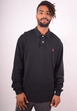 POLO RALPH LAUREN MENS VINTAGE POLO SHIRT LARGE BLACK 90S