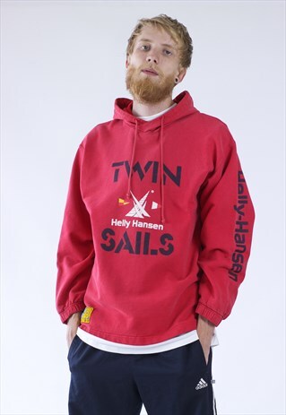 90S VINTAGE MENS HELLY HANSEN BIG LOGO SWEATSHIRT HOODIE