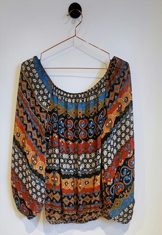Vintage 90s Abstract Print Off The Shoulder Blouse 12-14