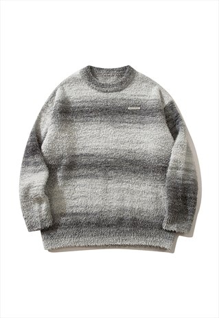 Fluffy jumper rainbow sweater grunge gradient pullover grey