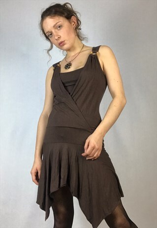 90S/00S/Y2K BOHEMIAN BROWN DROP WAIST SLOUCHY DRESS