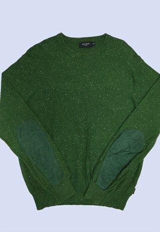 FOREST GREEN SPECKLED KNIT ELBOW PATCH CASUAL JUMPER MENS