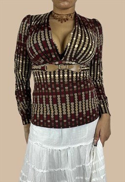 Vintage Y2K Stretchy Blouse Pattern with Attached Belt