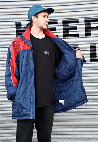 VINTAGE 90S ADIDAS RED & BLUE FOOTBALL COACH SPORTS JACKET