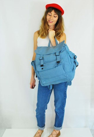 Large Rucksack Backpack Cotton Canvas Blue