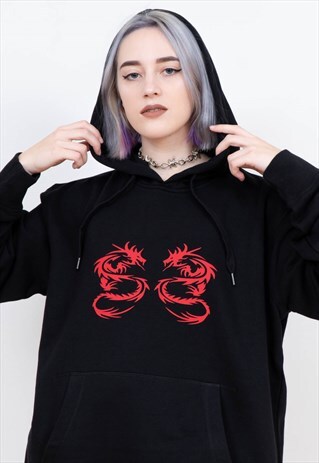 RED TRIBAL DRAGONS GRAPHIC Y2K 2000S 00S HOODIE