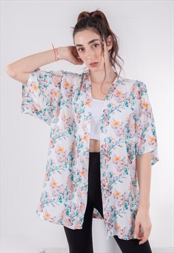 Unisex Cat Patterned Short Kimono Shirt/Vintage Style
